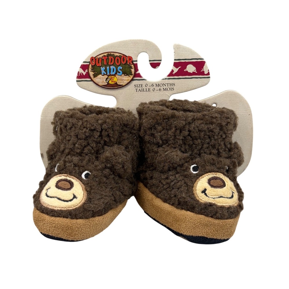 Bass Pro Outdoor Kids Unisex Baby Booties 0-6M Brown Bear Sherpa Fleece Slippers